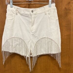 408. Savanna Jane White Embellished Fringe Shorts
